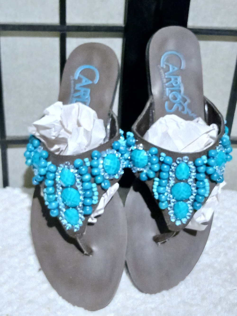 Carlos by Carlos Santana Turquoise Beaded Women’s Slide Sandals - Picture 5 of 9